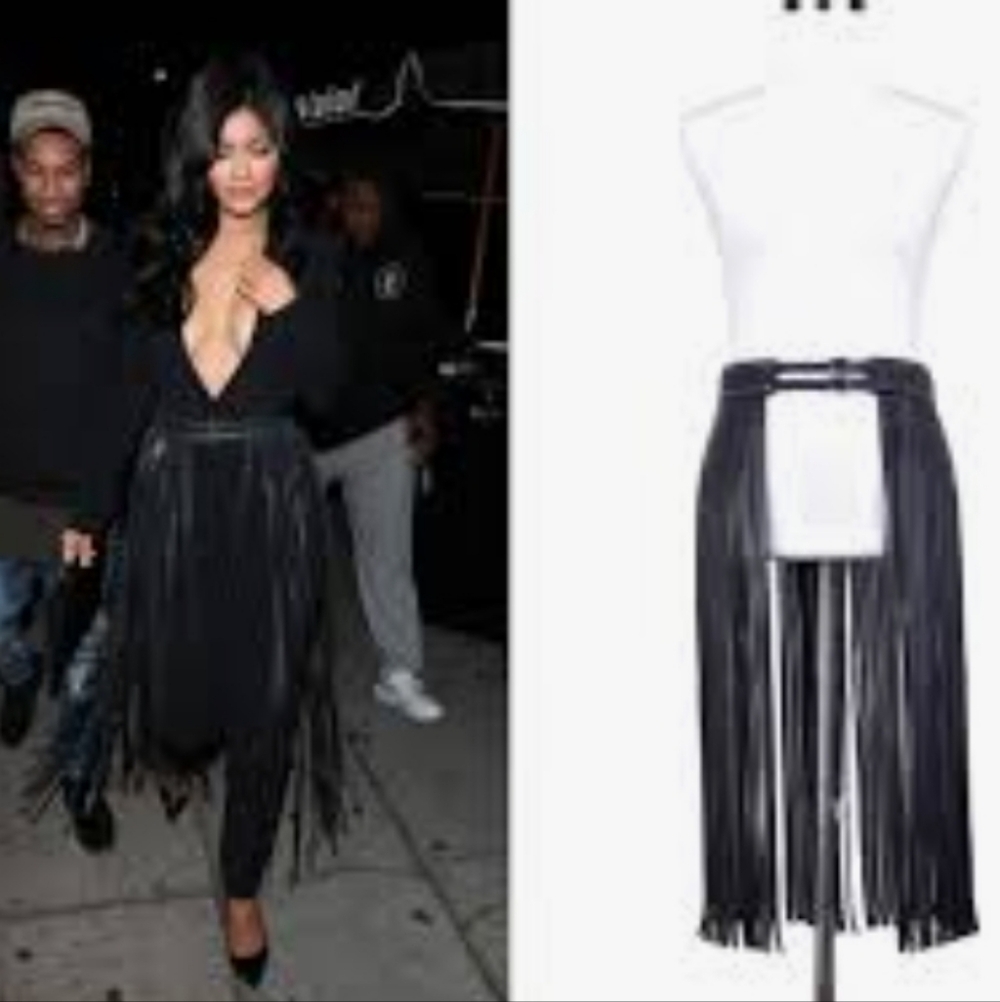 Faux Leather Fringe Belt Skirt
